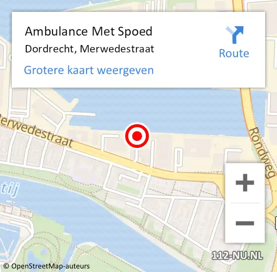 Locatie op kaart van de 112 melding: Ambulance Met Spoed Naar Dordrecht, Merwedestraat op 1 juni 2024 17:48