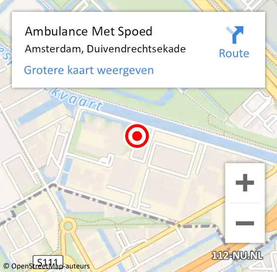 Locatie op kaart van de 112 melding: Ambulance Met Spoed Naar Amsterdam, Duivendrechtsekade op 1 juni 2024 18:00