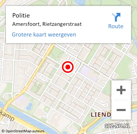 Locatie op kaart van de 112 melding: Politie Amersfoort, Rietzangerstraat op 1 juni 2024 18:15