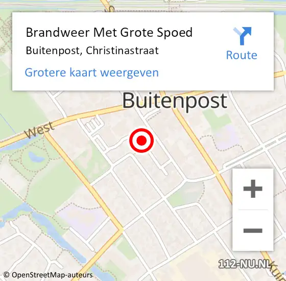 Locatie op kaart van de 112 melding: Brandweer Met Grote Spoed Naar Buitenpost, Christinastraat op 1 juni 2024 18:20