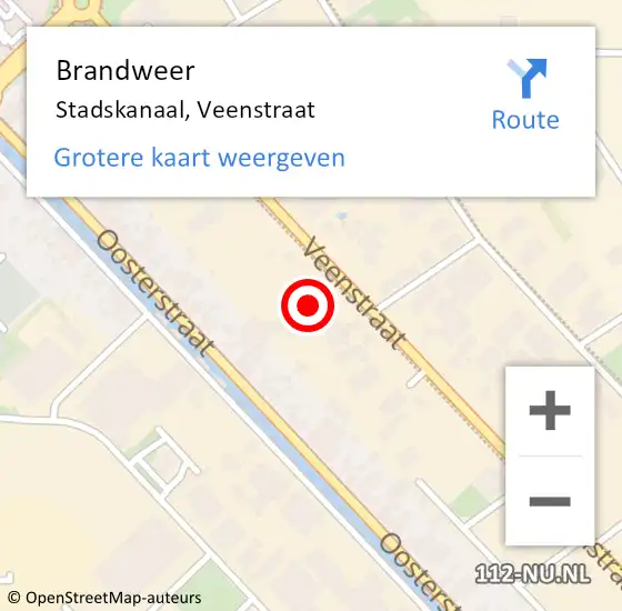 Locatie op kaart van de 112 melding: Brandweer Stadskanaal, Veenstraat op 1 juni 2024 18:29