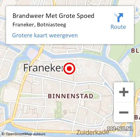 Locatie op kaart van de 112 melding: Brandweer Met Grote Spoed Naar Franeker, Botniasteeg op 1 juni 2024 18:36