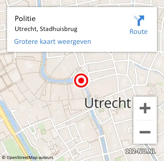 Locatie op kaart van de 112 melding: Politie Utrecht, Stadhuisbrug op 1 juni 2024 18:41