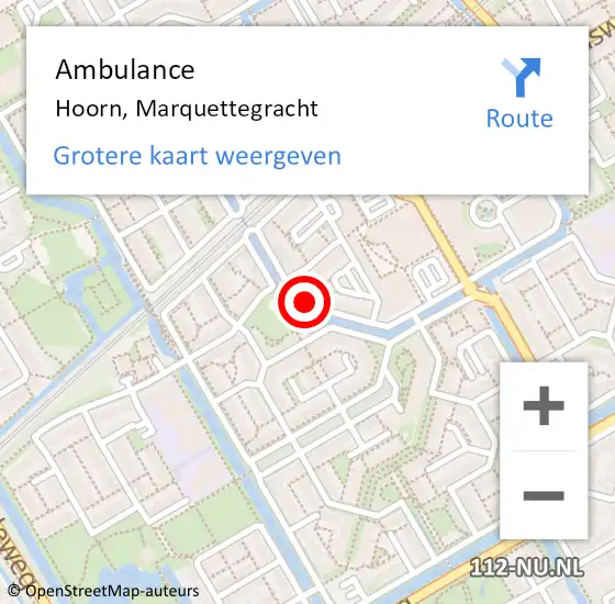 Locatie op kaart van de 112 melding: Ambulance Hoorn, Marquettegracht op 1 juni 2024 18:46