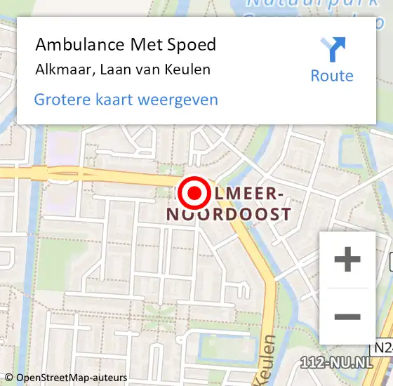 Locatie op kaart van de 112 melding: Ambulance Met Spoed Naar Alkmaar, Laan van Keulen op 1 juni 2024 18:56