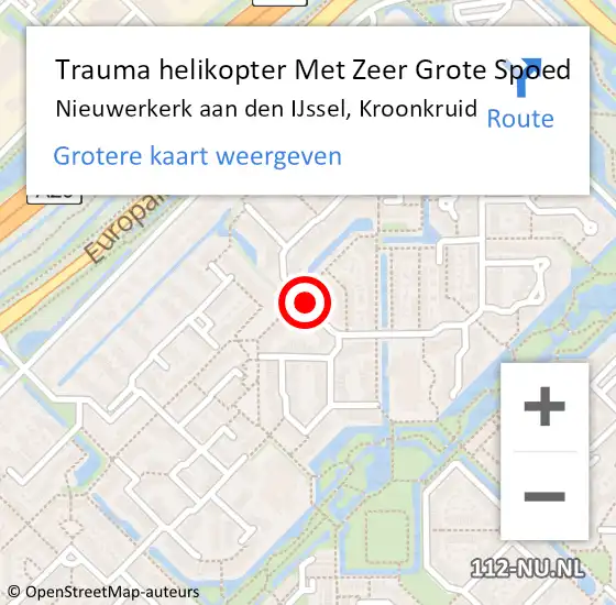 Locatie op kaart van de 112 melding: Trauma helikopter Met Zeer Grote Spoed Naar Nieuwerkerk aan den IJssel, Kroonkruid op 1 juni 2024 19:03