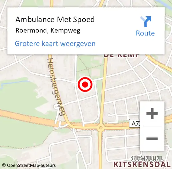 Locatie op kaart van de 112 melding: Ambulance Met Spoed Naar Roermond, Kempweg op 1 juni 2024 19:05