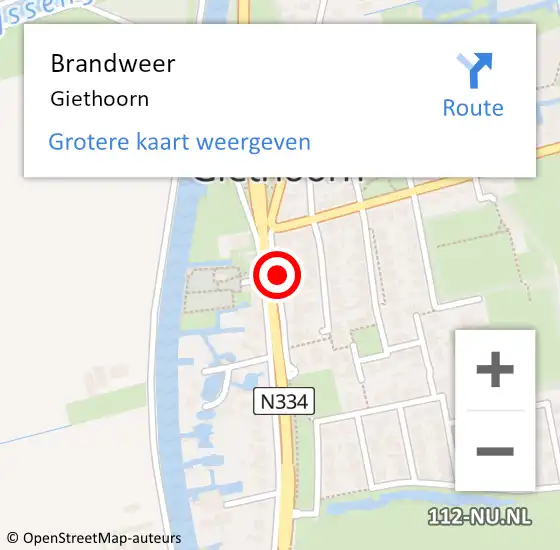 Locatie op kaart van de 112 melding: Brandweer Giethoorn op 1 juni 2024 19:27