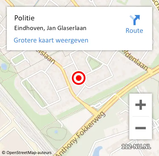 Locatie op kaart van de 112 melding: Politie Eindhoven, Jan Glaserlaan op 1 juni 2024 19:37