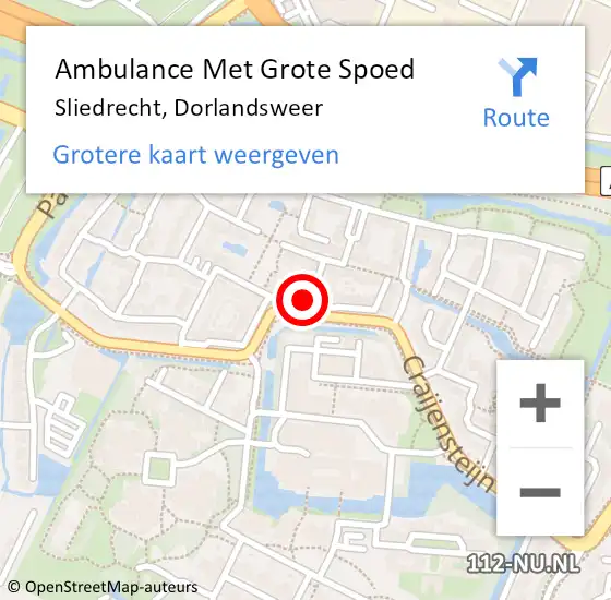 Locatie op kaart van de 112 melding: Ambulance Met Grote Spoed Naar Sliedrecht, Dorlandsweer op 1 juni 2024 19:43