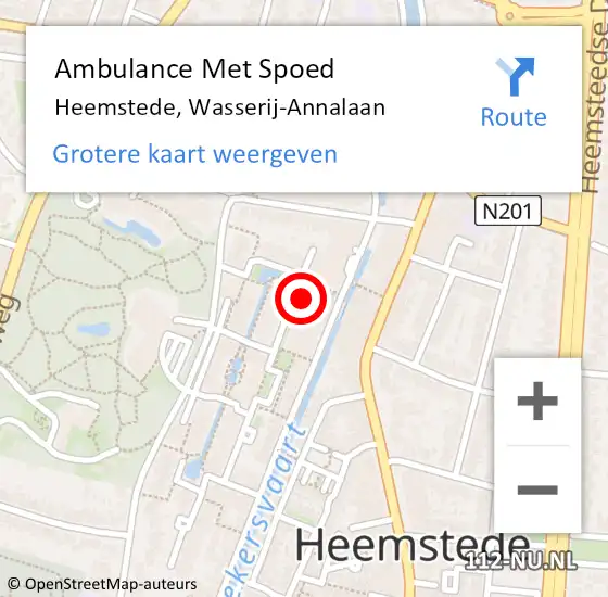 Locatie op kaart van de 112 melding: Ambulance Met Spoed Naar Heemstede, Wasserij-Annalaan op 1 juni 2024 19:44