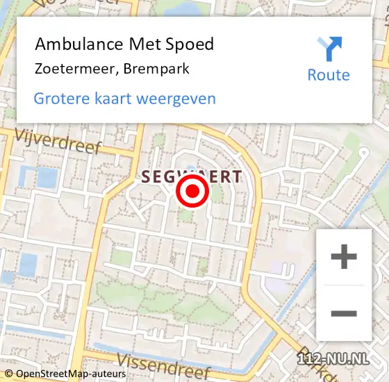 Locatie op kaart van de 112 melding: Ambulance Met Spoed Naar Zoetermeer, Brempark op 1 juni 2024 20:11