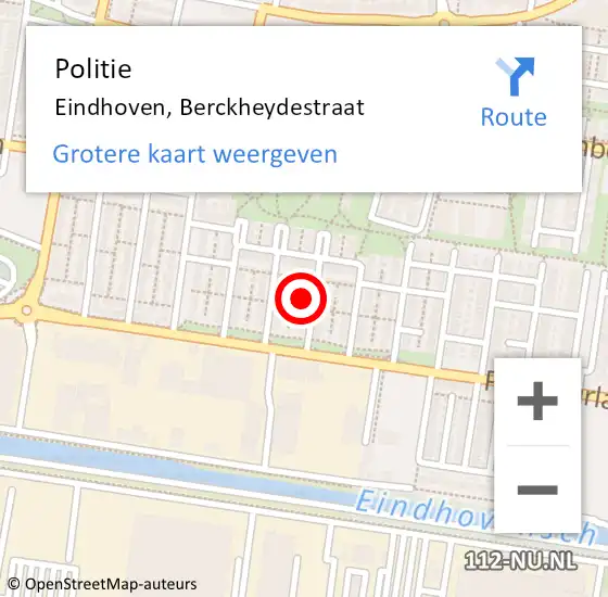 Locatie op kaart van de 112 melding: Politie Eindhoven, Berckheydestraat op 1 juni 2024 20:17