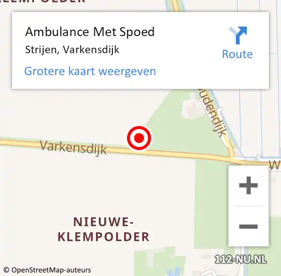 Locatie op kaart van de 112 melding: Ambulance Met Spoed Naar Strijen, Varkensdijk op 1 juni 2024 20:18