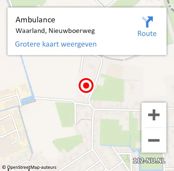 Locatie op kaart van de 112 melding: Ambulance Waarland, Nieuwboerweg op 1 juni 2024 20:19