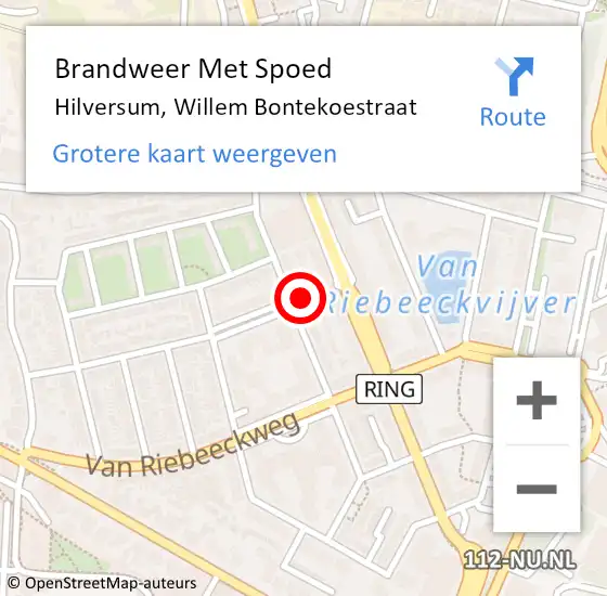 Locatie op kaart van de 112 melding: Brandweer Met Spoed Naar Hilversum, Willem Bontekoestraat op 1 juni 2024 20:40