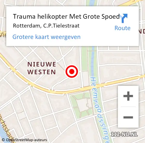 Locatie op kaart van de 112 melding: Trauma helikopter Met Grote Spoed Naar Rotterdam, C.P.Tielestraat op 1 juni 2024 20:41