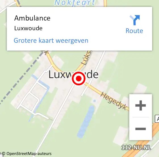 Locatie op kaart van de 112 melding: Ambulance Luxwoude op 1 juni 2024 20:45