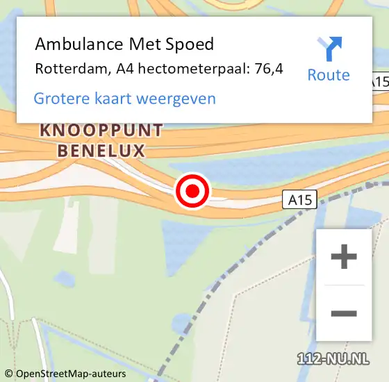 Locatie op kaart van de 112 melding: Ambulance Met Spoed Naar Rotterdam, A4 hectometerpaal: 76,4 op 1 juni 2024 20:46