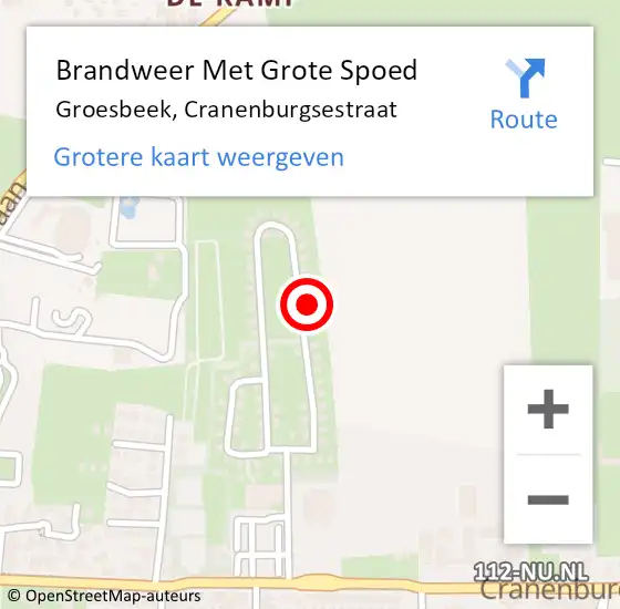 Locatie op kaart van de 112 melding: Brandweer Met Grote Spoed Naar Groesbeek, Cranenburgsestraat op 1 juni 2024 20:47