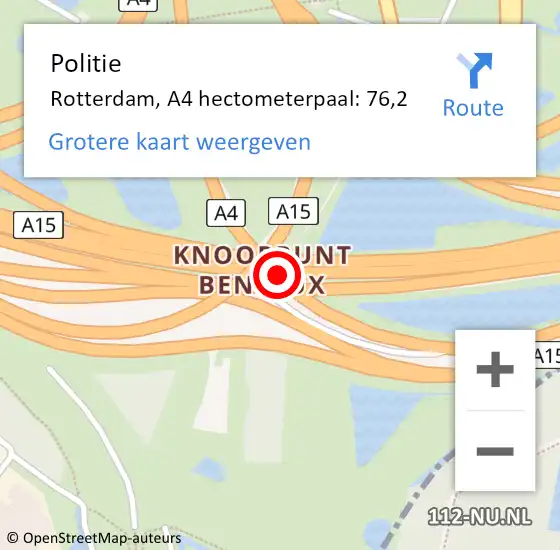 Locatie op kaart van de 112 melding: Politie Rotterdam, A4 hectometerpaal: 76,2 op 1 juni 2024 20:48