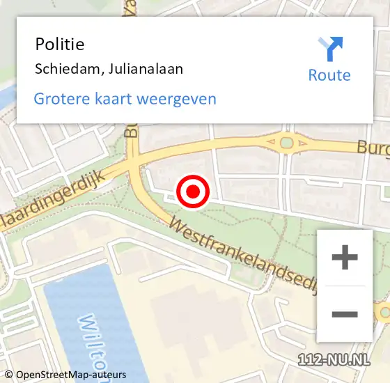 Locatie op kaart van de 112 melding: Politie Schiedam, Julianalaan op 1 juni 2024 20:50