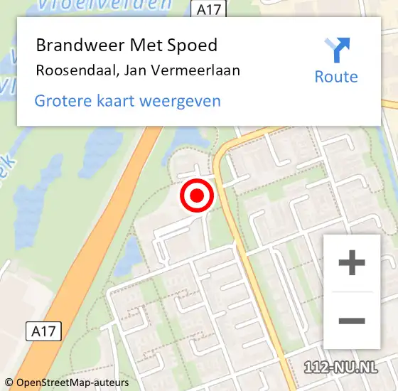 Locatie op kaart van de 112 melding: Brandweer Met Spoed Naar Roosendaal, Jan Vermeerlaan op 1 juni 2024 21:10