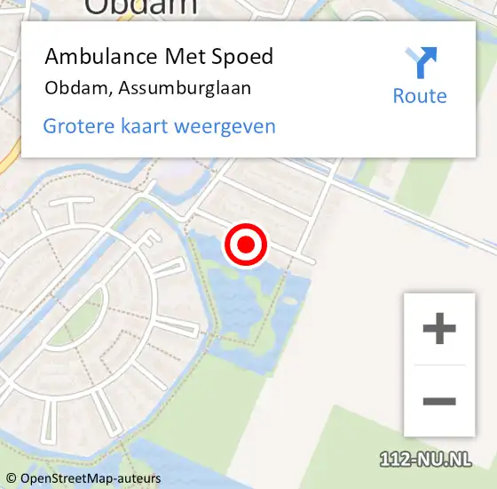 Locatie op kaart van de 112 melding: Ambulance Met Spoed Naar Obdam, Assumburglaan op 1 juni 2024 21:30
