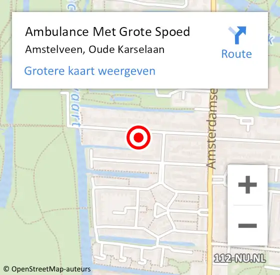 Locatie op kaart van de 112 melding: Ambulance Met Grote Spoed Naar Amstelveen, Oude Karselaan op 1 juni 2024 21:42