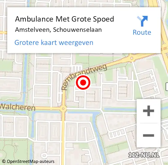 Locatie op kaart van de 112 melding: Ambulance Met Grote Spoed Naar Amstelveen, Schouwenselaan op 1 juni 2024 21:49