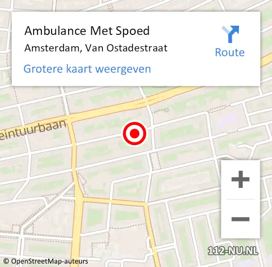 Locatie op kaart van de 112 melding: Ambulance Met Spoed Naar Amsterdam, Van Ostadestraat op 1 juni 2024 21:53