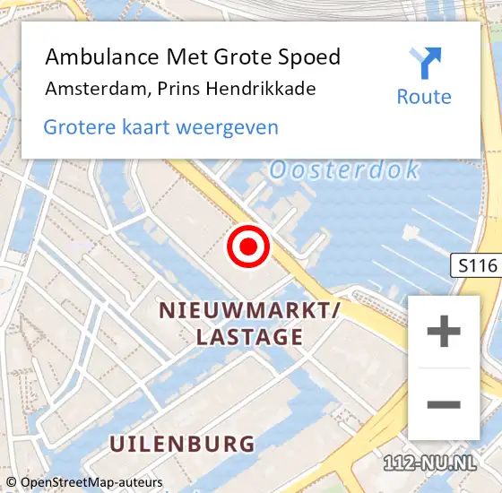 Locatie op kaart van de 112 melding: Ambulance Met Grote Spoed Naar Amsterdam, Prins Hendrikkade op 1 juni 2024 22:01