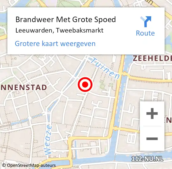 Locatie op kaart van de 112 melding: Brandweer Met Grote Spoed Naar Leeuwarden, Tweebaksmarkt op 1 juni 2024 22:34