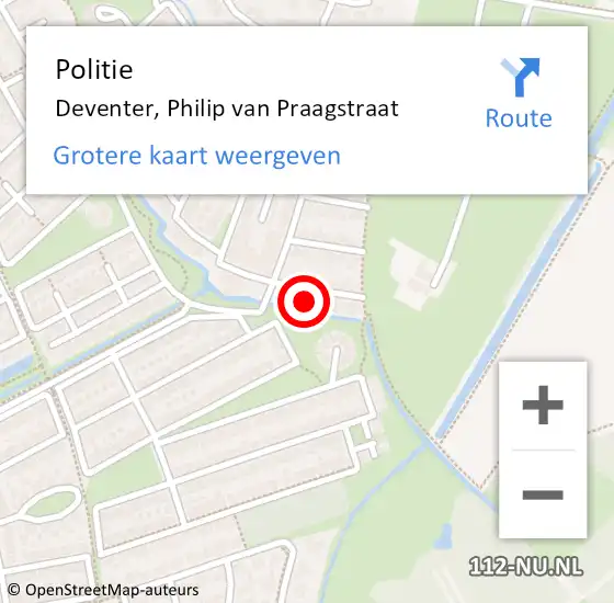 Locatie op kaart van de 112 melding: Politie Deventer, Philip van Praagstraat op 1 juni 2024 23:05