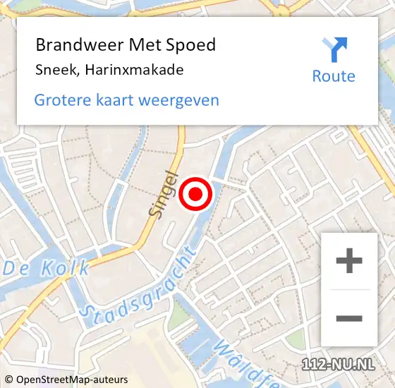 Locatie op kaart van de 112 melding: Brandweer Met Spoed Naar Sneek, Harinxmakade op 2 juni 2024 00:23