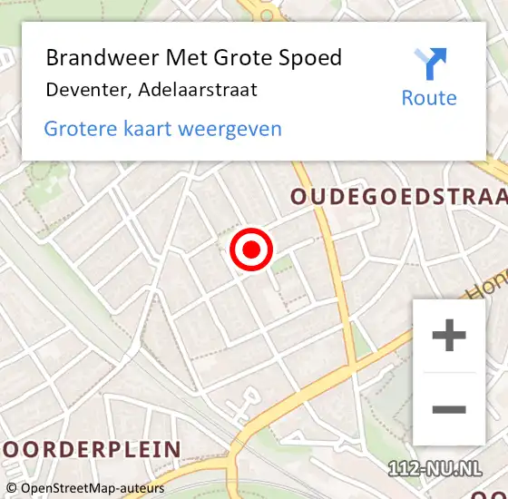 Locatie op kaart van de 112 melding: Brandweer Met Grote Spoed Naar Deventer, Adelaarstraat op 2 juni 2024 01:02