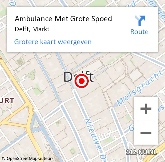 Locatie op kaart van de 112 melding: Ambulance Met Grote Spoed Naar Delft, Markt op 2 juni 2024 01:03