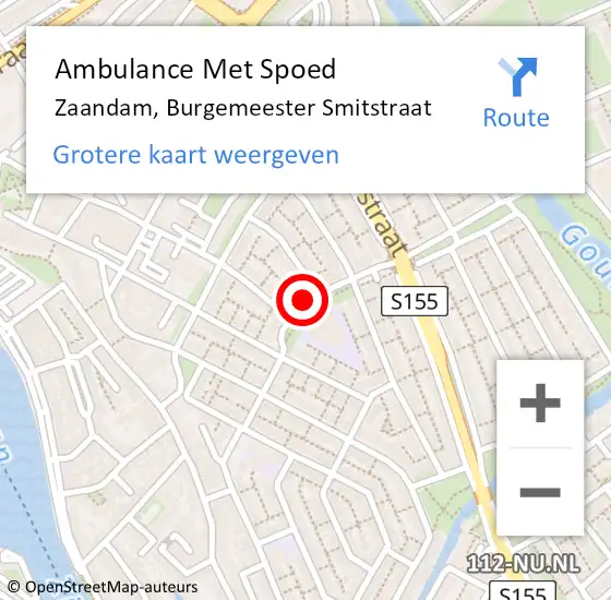 Locatie op kaart van de 112 melding: Ambulance Met Spoed Naar Zaandam, Burgemeester Smitstraat op 2 juni 2024 01:04