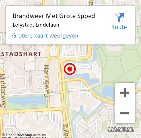 Locatie op kaart van de 112 melding: Brandweer Met Grote Spoed Naar Lelystad, Lindelaan op 2 juni 2024 01:57