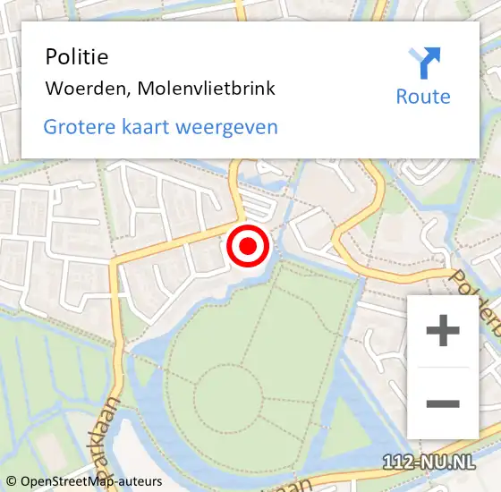 Locatie op kaart van de 112 melding: Politie Woerden, Molenvlietbrink op 2 juni 2024 02:21