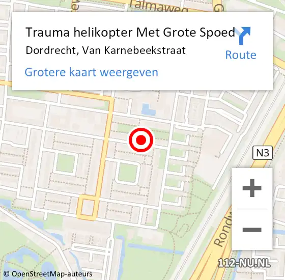 Locatie op kaart van de 112 melding: Trauma helikopter Met Grote Spoed Naar Dordrecht, Van Karnebeekstraat op 2 juni 2024 03:01