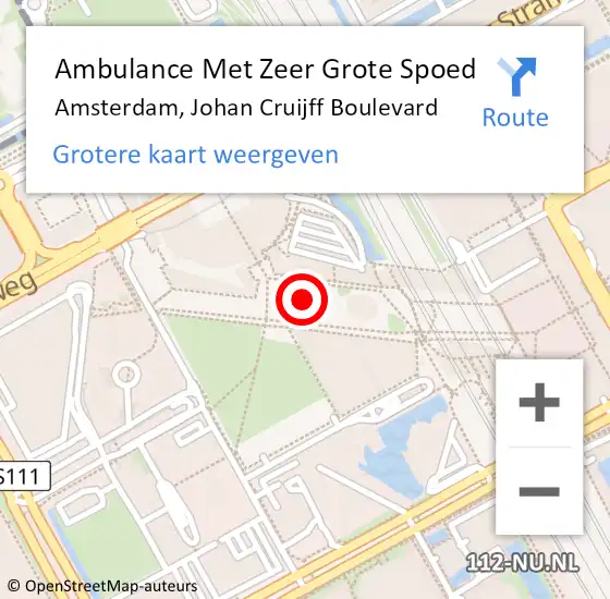 Locatie op kaart van de 112 melding: Ambulance Met Zeer Grote Spoed Naar Amsterdam, Johan Cruijff Boulevard op 2 juni 2024 03:26