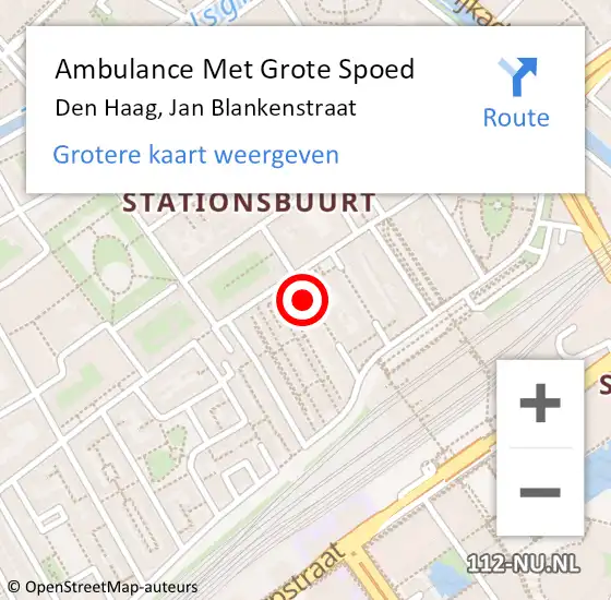 Locatie op kaart van de 112 melding: Ambulance Met Grote Spoed Naar Den Haag, Jan Blankenstraat op 2 juni 2024 03:26