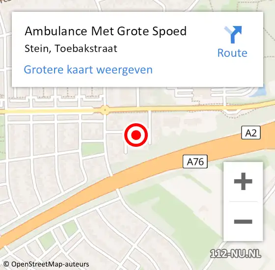 Locatie op kaart van de 112 melding: Ambulance Met Grote Spoed Naar Stein, Toebakstraat op 8 oktober 2014 01:57