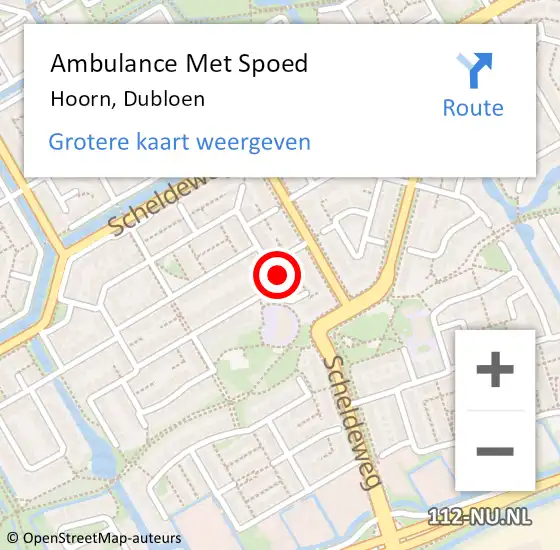 Locatie op kaart van de 112 melding: Ambulance Met Spoed Naar Hoorn, Dubloen op 2 juni 2024 04:18