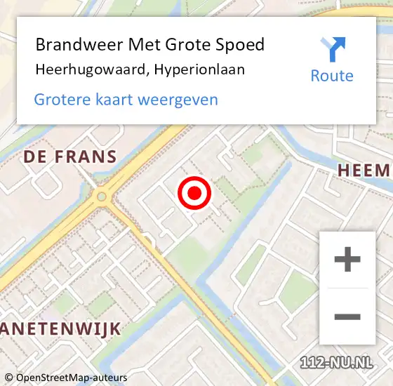 Locatie op kaart van de 112 melding: Brandweer Met Grote Spoed Naar Heerhugowaard, Hyperionlaan op 2 juni 2024 04:26