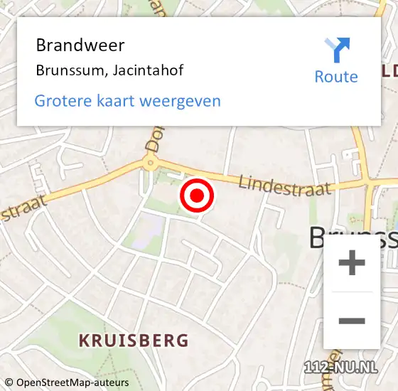 Locatie op kaart van de 112 melding: Brandweer Brunssum, Jacintahof op 8 oktober 2014 02:14
