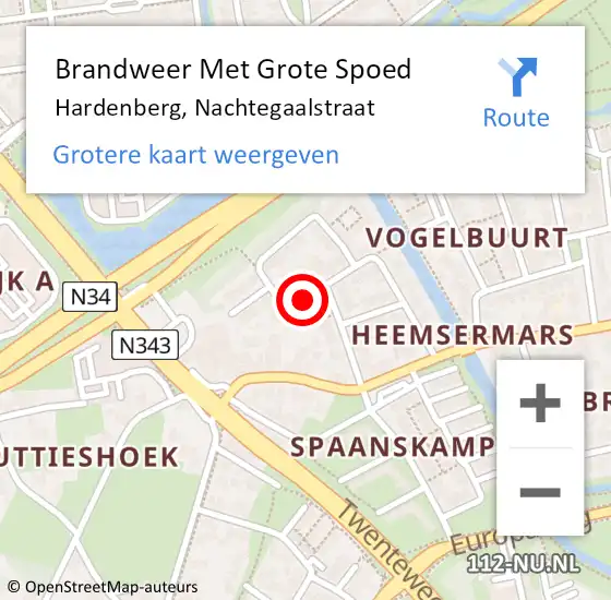 Locatie op kaart van de 112 melding: Brandweer Met Grote Spoed Naar Hardenberg, Nachtegaalstraat op 2 juni 2024 07:08