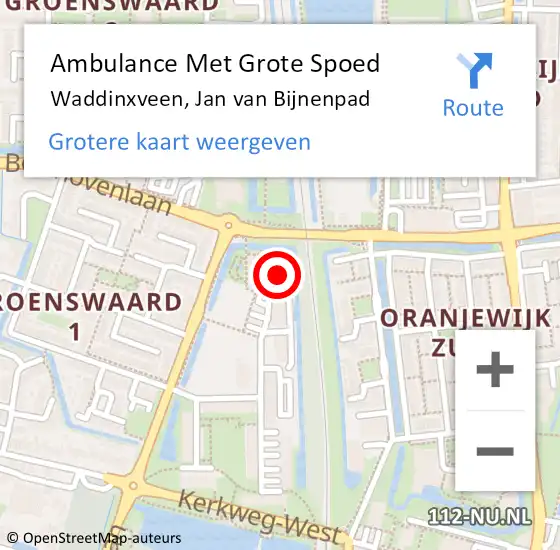 Locatie op kaart van de 112 melding: Ambulance Met Grote Spoed Naar Waddinxveen, Jan van Bijnenpad op 2 juni 2024 08:07