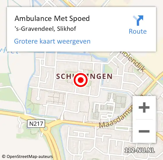 Locatie op kaart van de 112 melding: Ambulance Met Spoed Naar 's-Gravendeel, Slikhof op 2 juni 2024 08:15